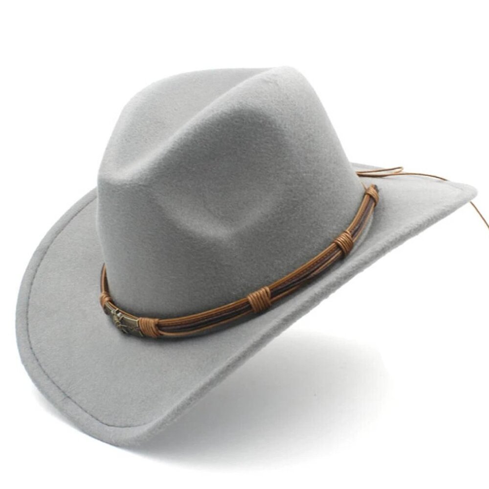 Gray Western Cowboy Cowgirl Hat, Skull Ace Band, Felt Wide Brim Men Women Rodeo - Picture 3 of 3
